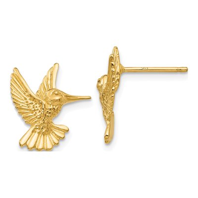 14K Yellow Gold Hummingbird Stud Earrings