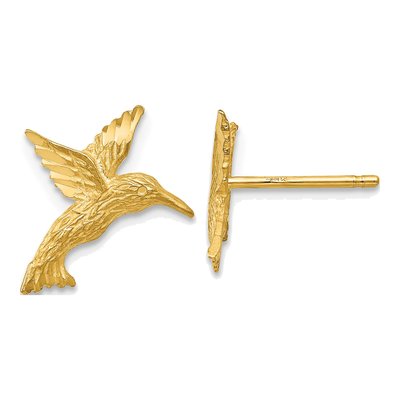 14K Yellow Gold Hummingbird Stud Earrings
