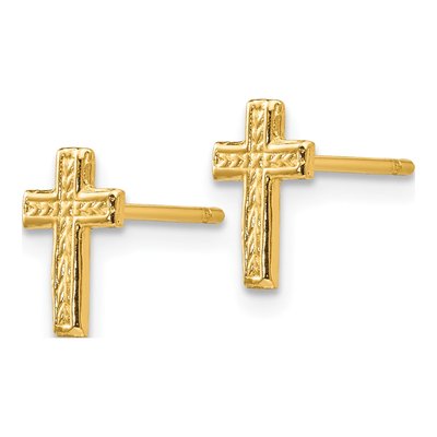 14K Yellow Gold Small Cross Stud Earrings – view 2