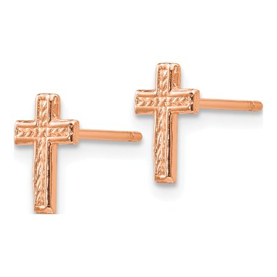 14K Rose Gold Small Cross Stud Earrings – view 2