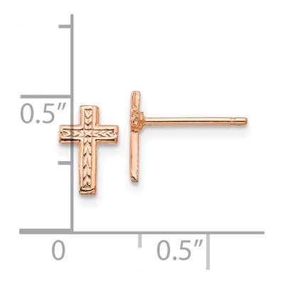 14K Rose Gold Small Cross Stud Earrings – view 3