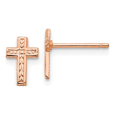 14K Rose Gold Small Cross Stud Earrings