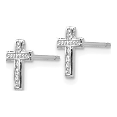 14K White Gold Small Cross Stud Earrings – view 2