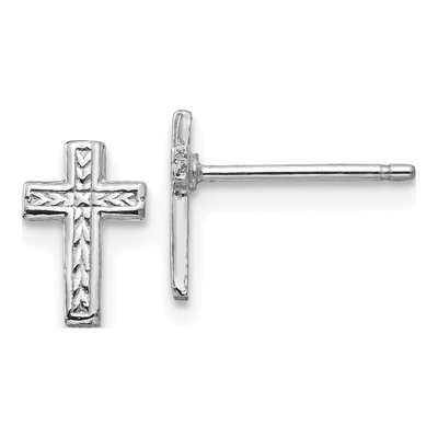 14K White Gold Small Cross Stud Earrings