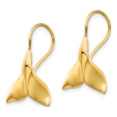 14K Yellow Gold Whale Tail Dangle Earrings – view 3