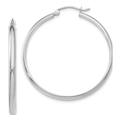 14K White Gold 35mm Tube Hoop Earrings