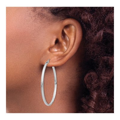 14K White Gold 50mm Tube Hoop Earrings – view 4