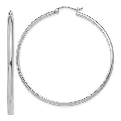 14K White Gold 50mm Tube Hoop Earrings