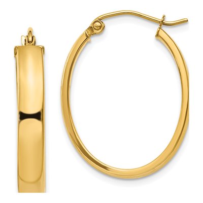 14K Yellow Gold Oval Tube Hoop Earrings