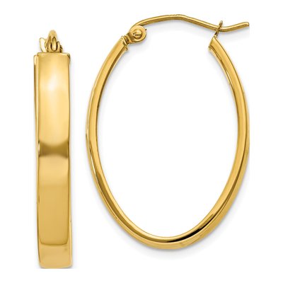 14K Yellow Gold Oval Tube Hoop Earrings