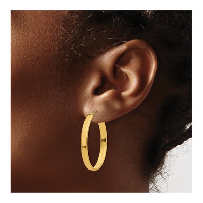 14K Yellow Gold Oval Tube Hoop Earrings – view 4
