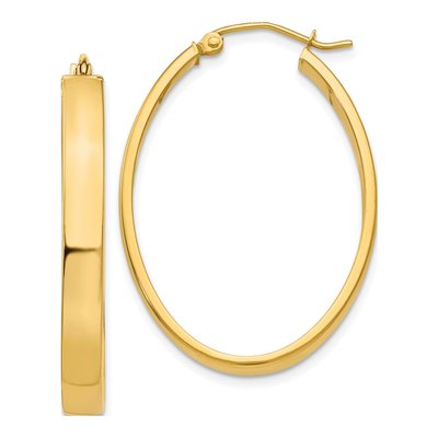 14K Yellow Gold Oval Tube Hoop Earrings