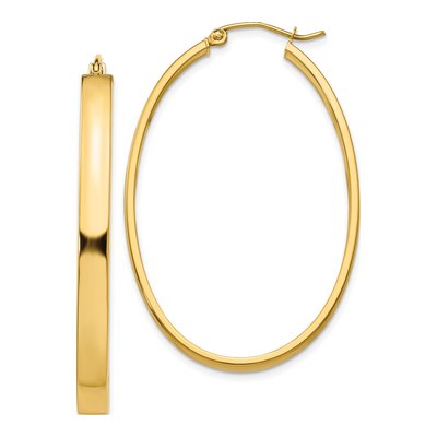 14K Yellow Gold Oval Tube Hoop Earrings