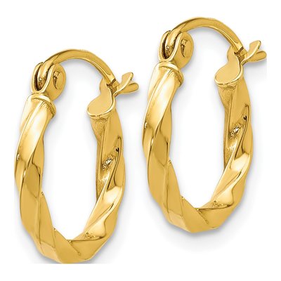 14K Yellow Gold 10mm Twist Hoop Earrings – view 3