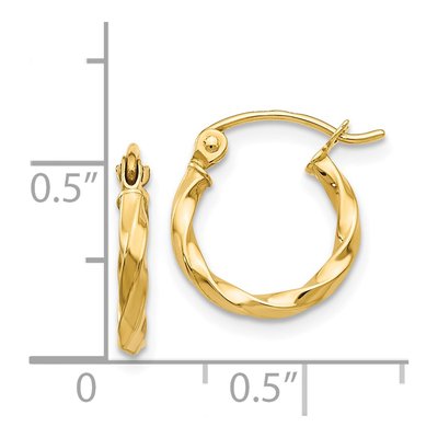 14K Yellow Gold 10mm Twist Hoop Earrings – view 5