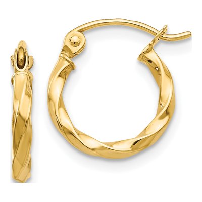 14K Yellow Gold 10mm Twist Hoop Earrings