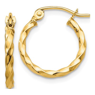 14K Yellow Gold 12mm Twist Hoop Earrings