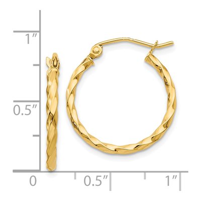 14K Yellow Gold 15mm Twist Hoop Earrings – view 5