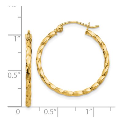14K Yellow Gold 22mm Twist Hoop Earrings – view 5