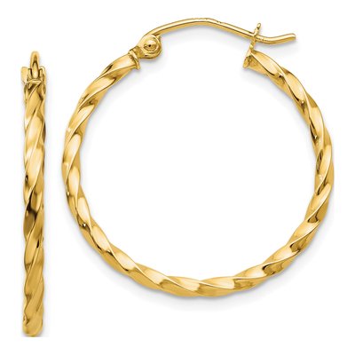 14K Yellow Gold 22mm Twist Hoop Earrings