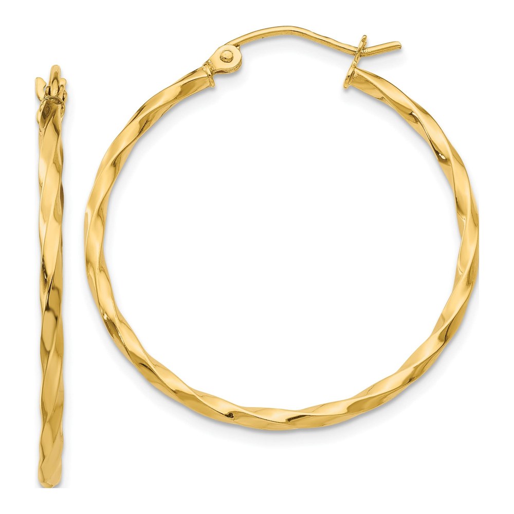 14K Yellow Gold Twist Hoop Earrings, 26mm