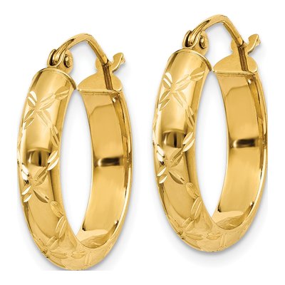 14K Yellow Gold 17mm Diamond-Cut Hoop Earrings – view 3