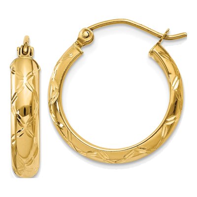 14K Yellow Gold 17mm Diamond-Cut Hoop Earrings