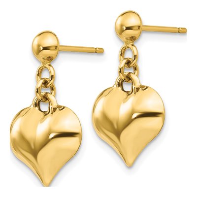 14K Yellow Gold Puffed Heart Dangle Earrings – view 3