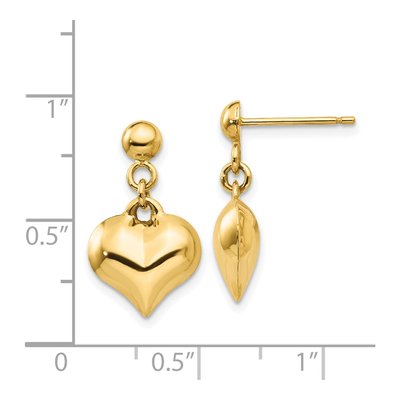 14K Yellow Gold Puffed Heart Dangle Earrings – view 5