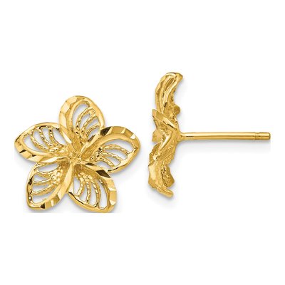 14K Yellow Gold Plumeria Stud Earrings