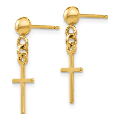 14K Yellow Gold Cross Dangle Earrings – view 3