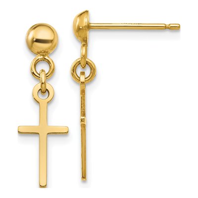 14K Yellow Gold Cross Dangle Earrings