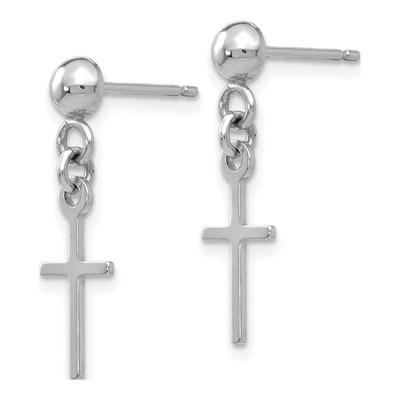 14K White Gold Cross Dangle Earrings – view 3