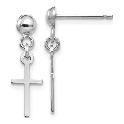 14K White Gold Cross Dangle Earrings