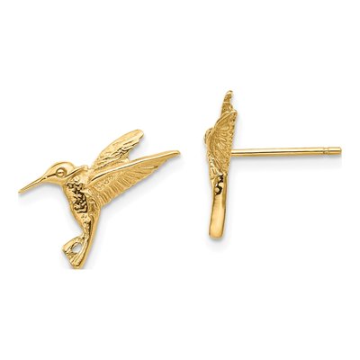 14K Yellow Gold Hummingbird Stud Earrings