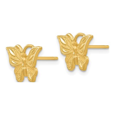 14K Yellow Gold Diamond-Cut Butterfly Stud Earrings – view 3