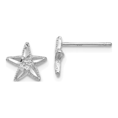 14K White Gold Diamond-Cut Starfish Stud Earrings