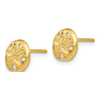 14K Yellow Gold Diamond-Cut Sand Dollar Stud Earrings – view 3