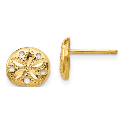 14K Yellow Gold Diamond-Cut Sand Dollar Stud Earrings