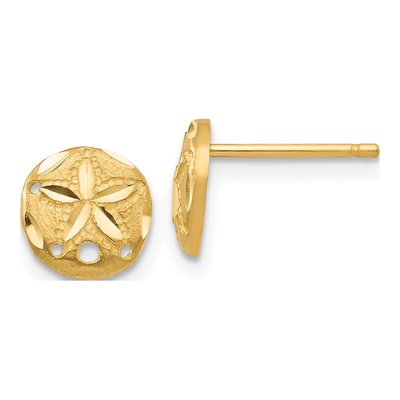 14K Yellow Gold Diamond-Cut Sand Dollar Stud Earrings