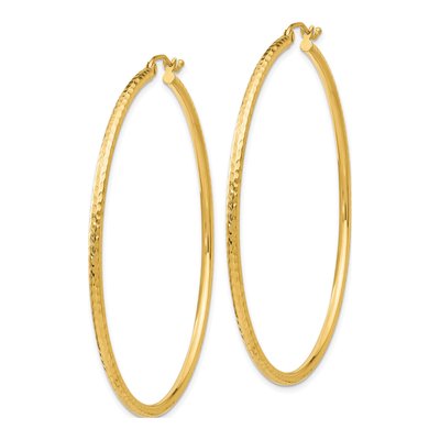 14K Yellow Gold 55mm Diamond-Cut Round Tube Hoop Earrings – view 3