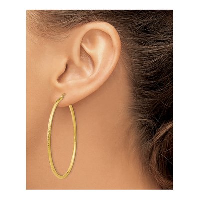 14K Yellow Gold 55mm Diamond-Cut Round Tube Hoop Earrings – view 4