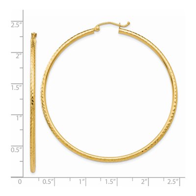 14K Yellow Gold 55mm Diamond-Cut Round Tube Hoop Earrings – view 5