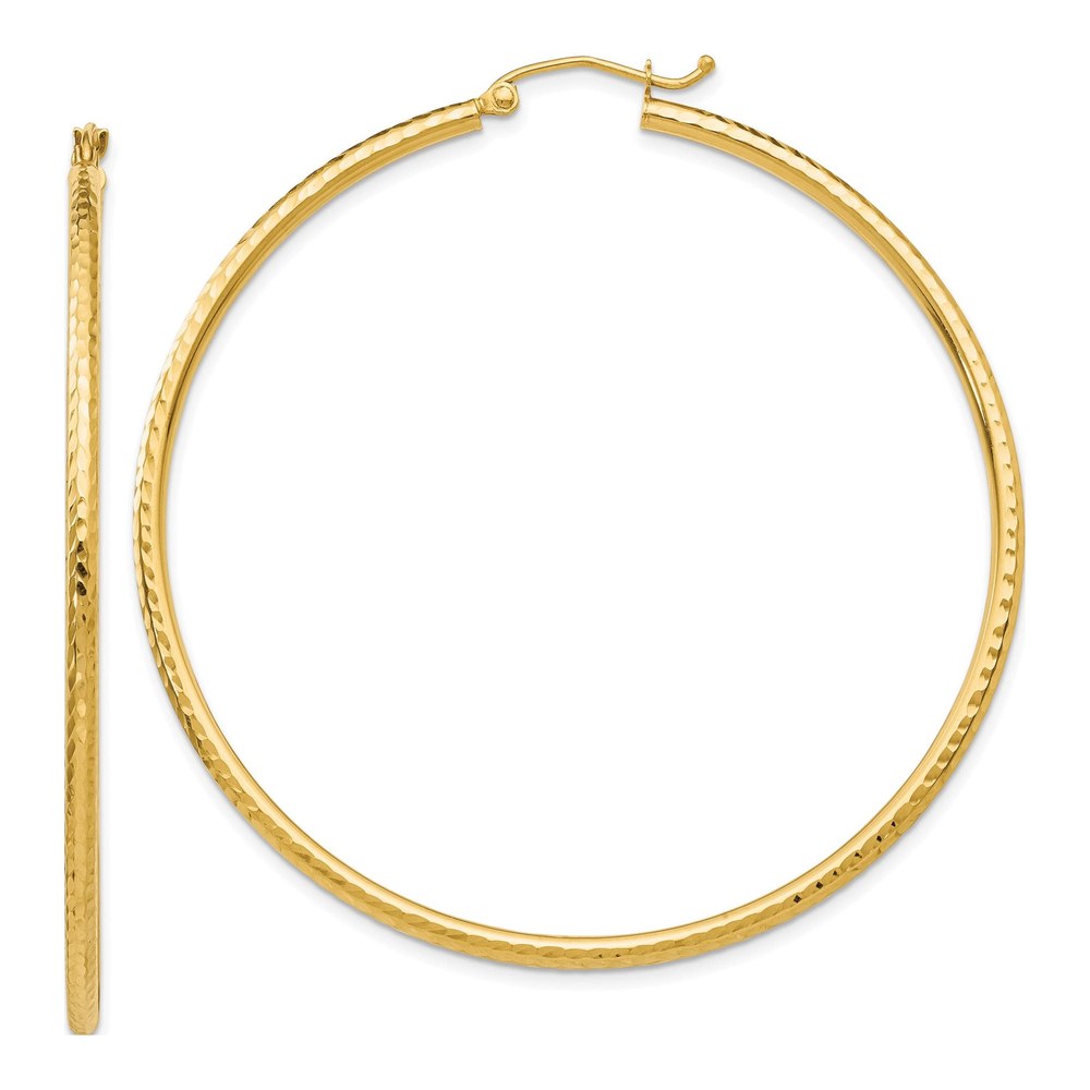 14K Yellow Gold 55mm Diamond-Cut Round Tube Hoop Earrings