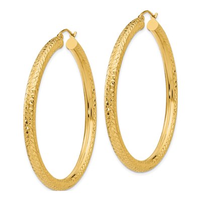 14K Yellow Gold 50mm Diamond-Cut Round Tube Hoop Earrings – view 3