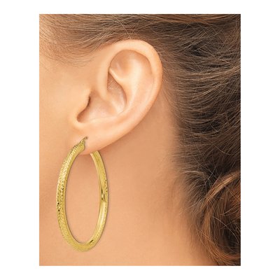 14K Yellow Gold 50mm Diamond-Cut Round Tube Hoop Earrings – view 4