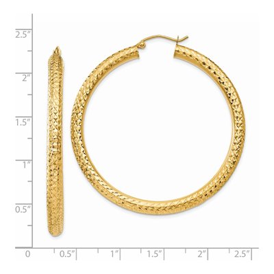 14K Yellow Gold 50mm Diamond-Cut Round Tube Hoop Earrings – view 5