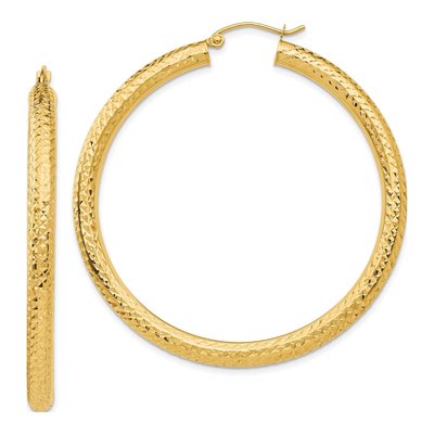 14K Yellow Gold 50mm Diamond-Cut Round Tube Hoop Earrings