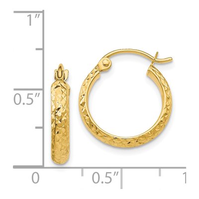 14K Yellow Gold 15mm Diamond-Cut Tube Hoop Earrings – view 5