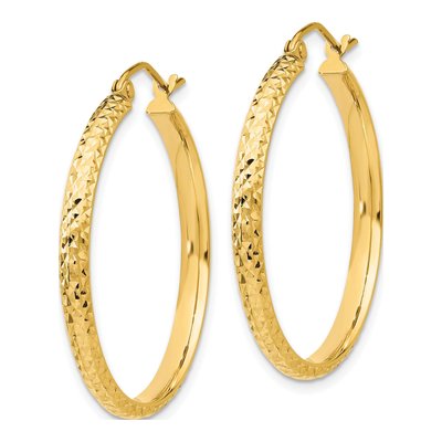 14K Yellow Gold 30mm Diamond-Cut Tube Hoop Earrings – view 2